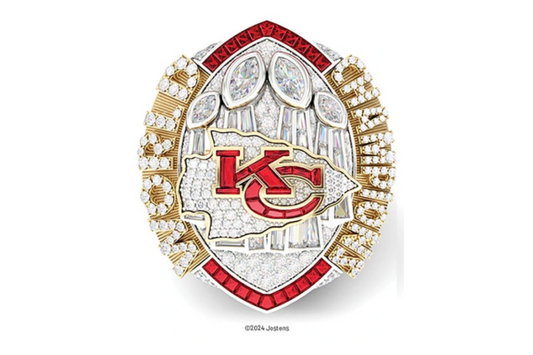 2024 Kansas City Chiefs Super Bowl Championship ring featuring diamonds and team logo.