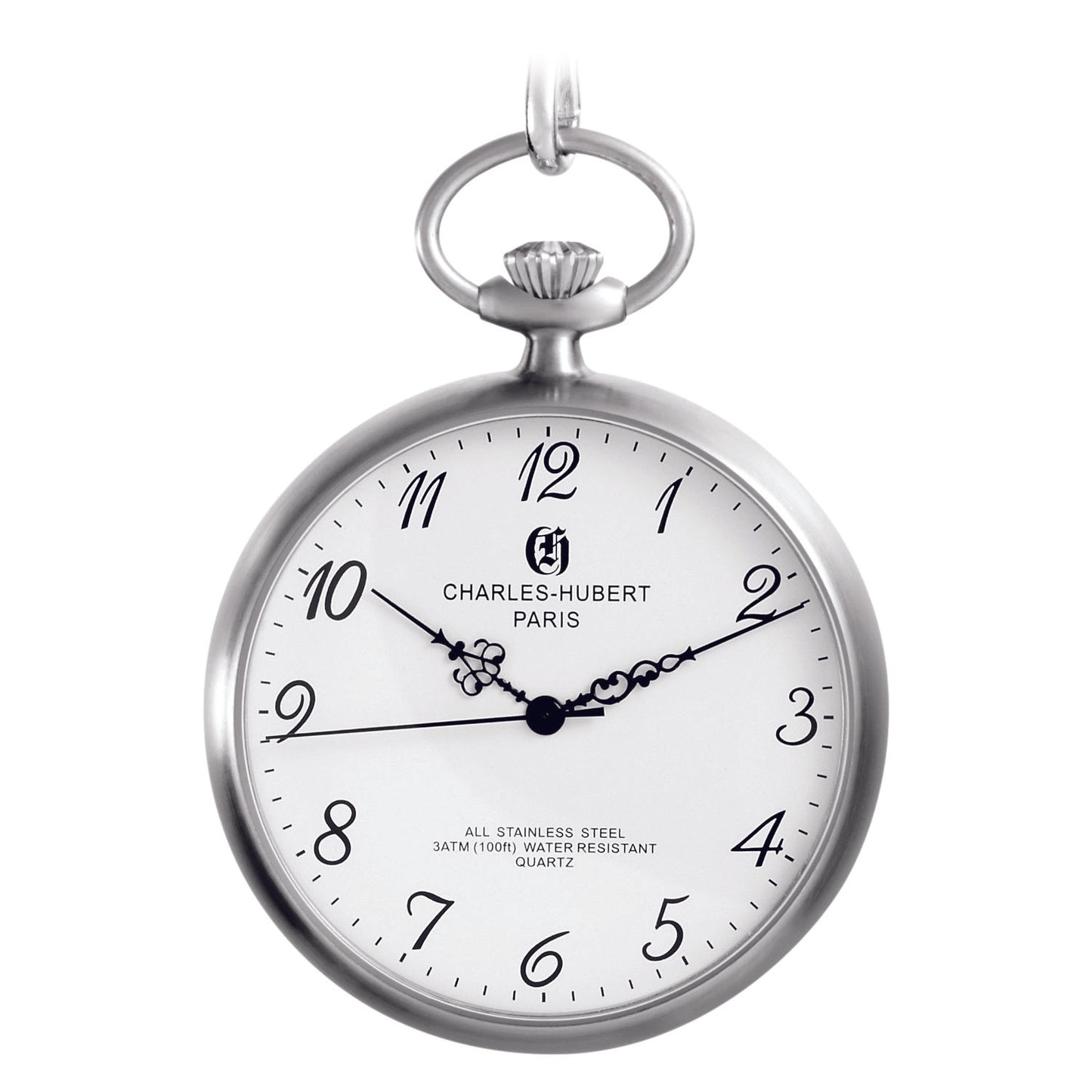 Charles Hubert Stainless Steel Open Face Quartz Pocket Watch 3534