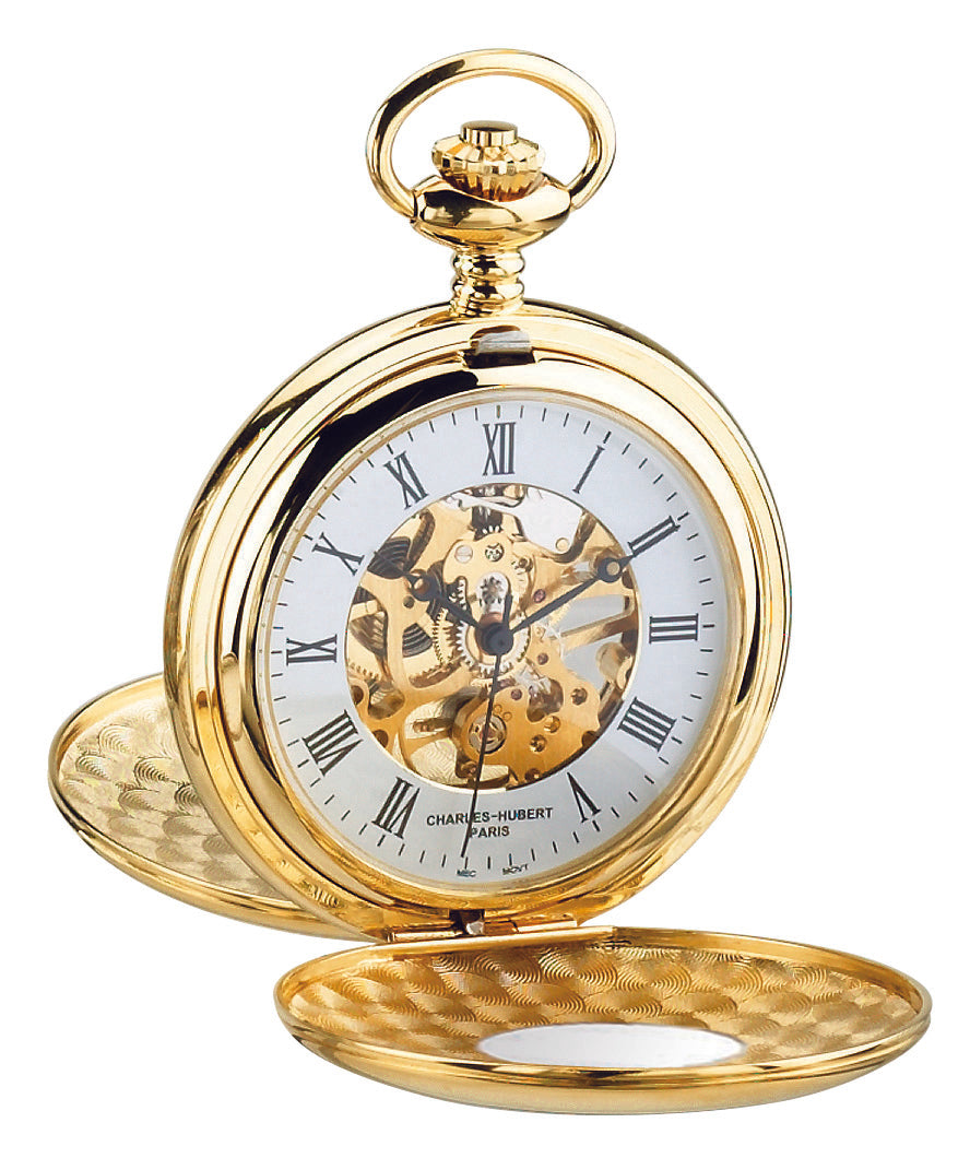 Charles Hubert Gold-Plated Double Half Hunter Mechanical Pocket Watch 3536
