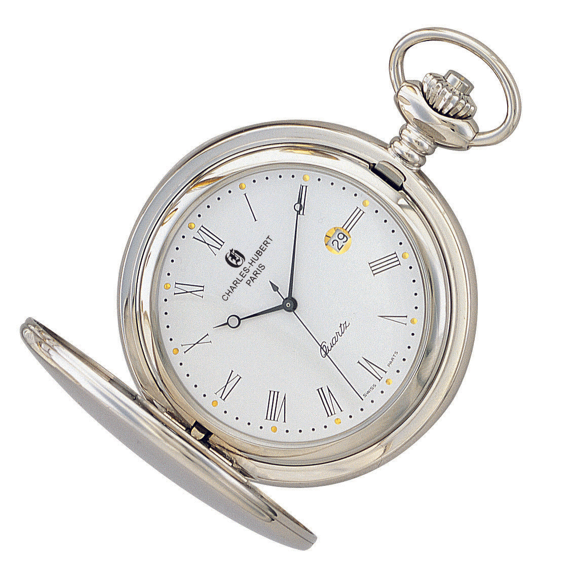 Charles Hubert Stainless Steel Full Hunter Quartz Pocket Watch 3551
