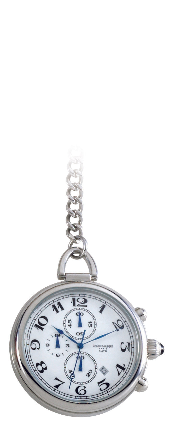 Charles Hubert Stainless Steel Open Face Quartz Pocket Watch 3571