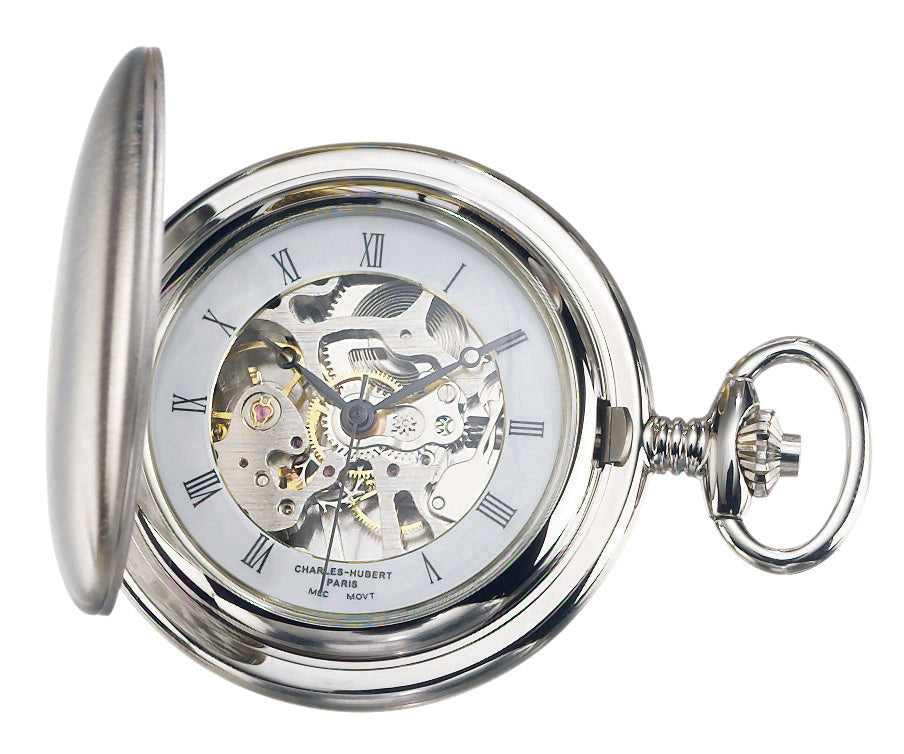Charles-Hubert Brushed Finish Full Hunter Mechanical Pocket Watch 3594