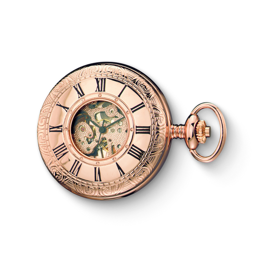 Charles Hubert Rose-Gold Plated Half Hunter Mechanical Pocket Watch 3806