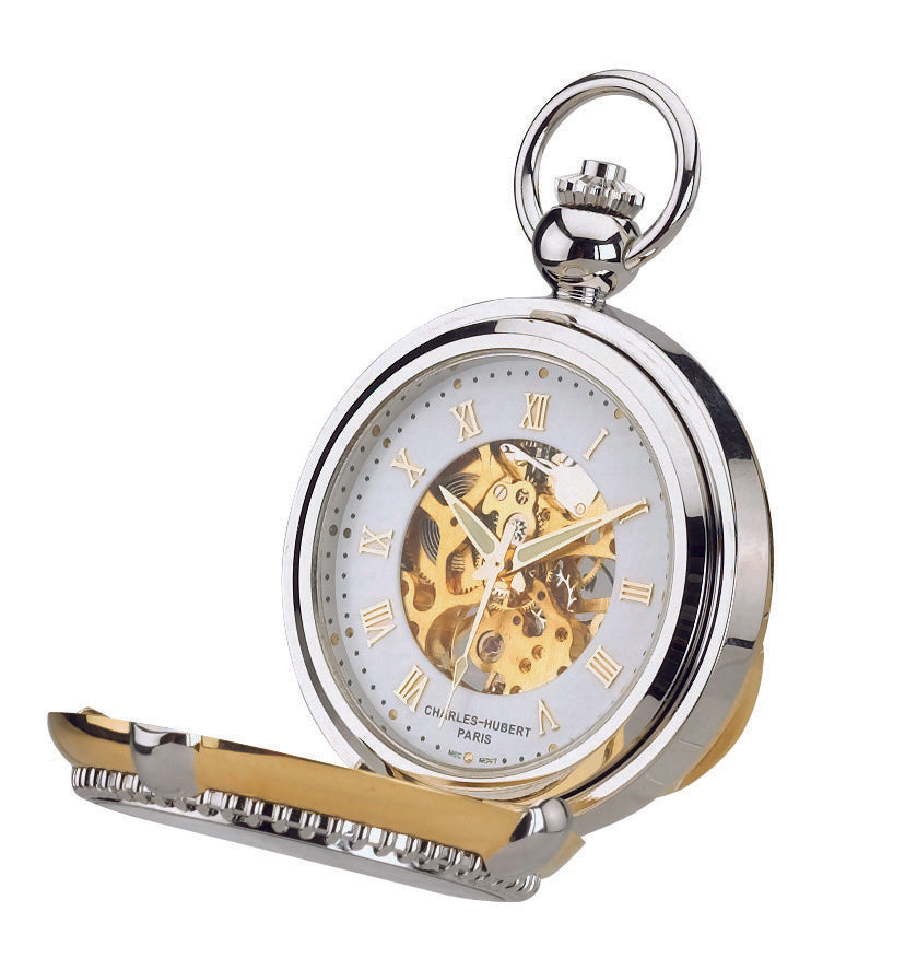 Charles-Hubert Two-Tone Half Hunter Photo Frame Mechanical Pocket Watch 3846