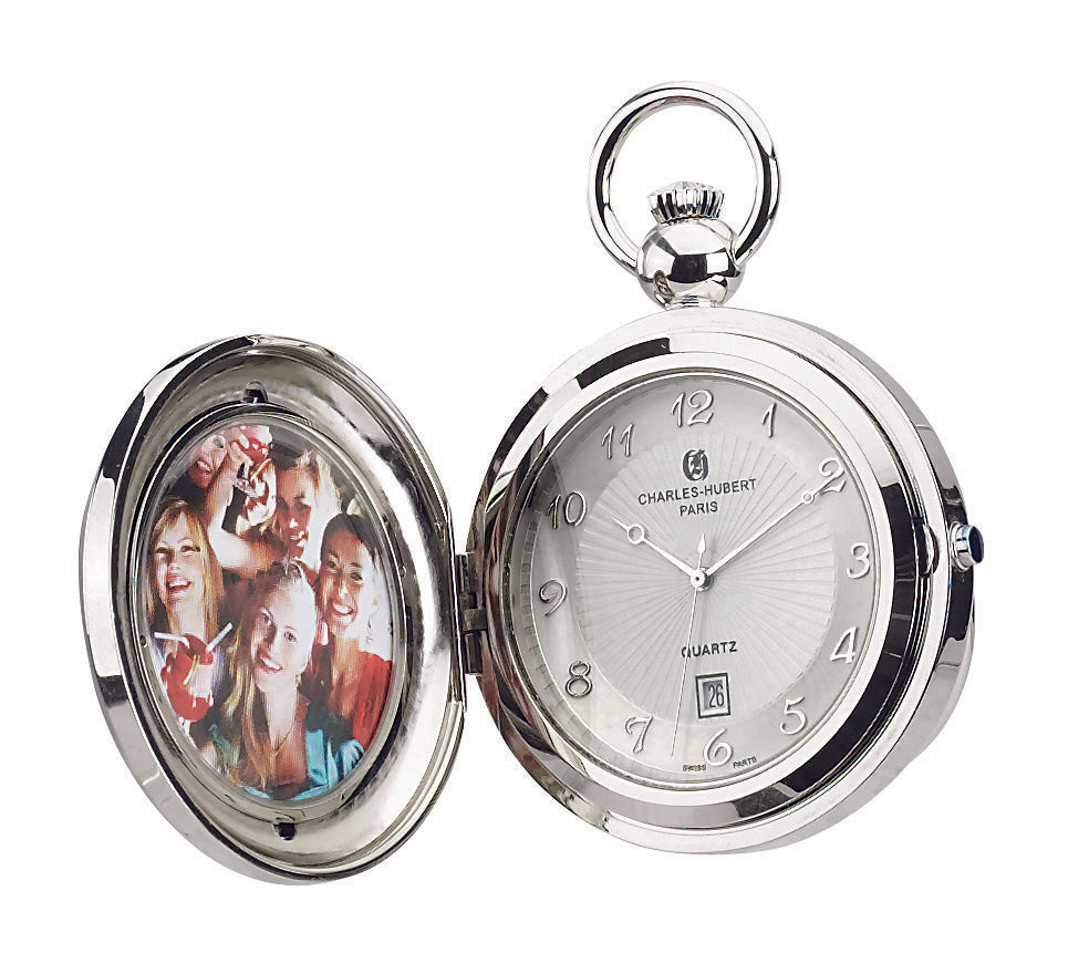 Charles Hubert Full Hunter Photo Frame Quartz Pocket Watch 3851