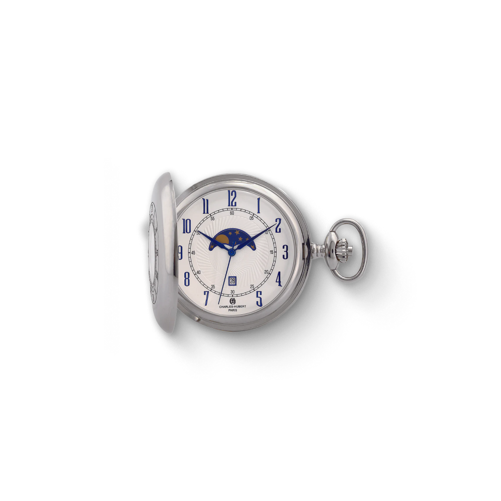 Charles Hubert Half Hunter Moon Phase Quartz Pocket Watch DWA052