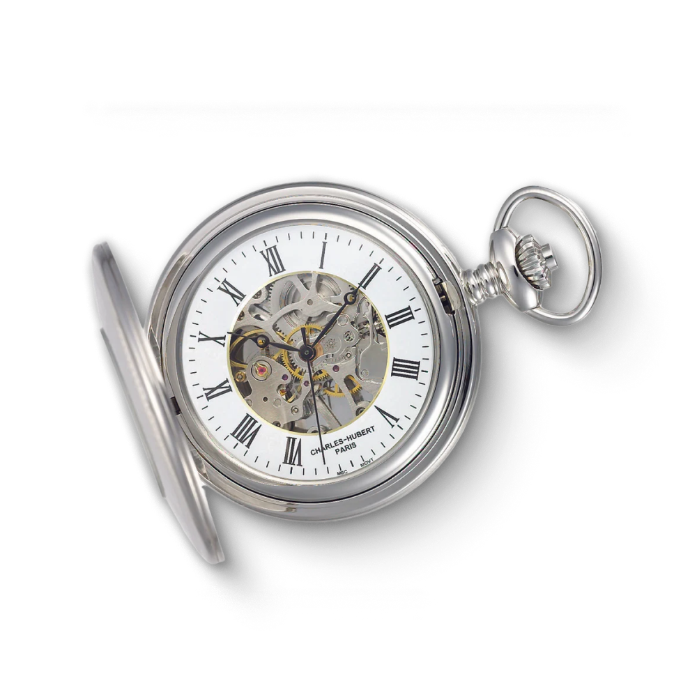 Charles Hubert Stainless Steel Full Hunter Mechanical Pocket Watch DWA008