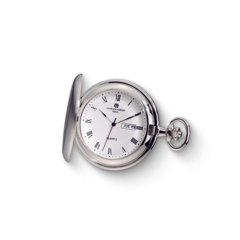 Charles-Hubert Brushed Finish Full Hunter Quartz Pocket Watch 3974-W