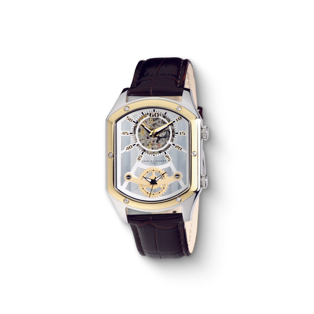 Charles-Hubert Two-Tone Stainless Steel Dual Time Mechanical and Quartz Watch 3965-T