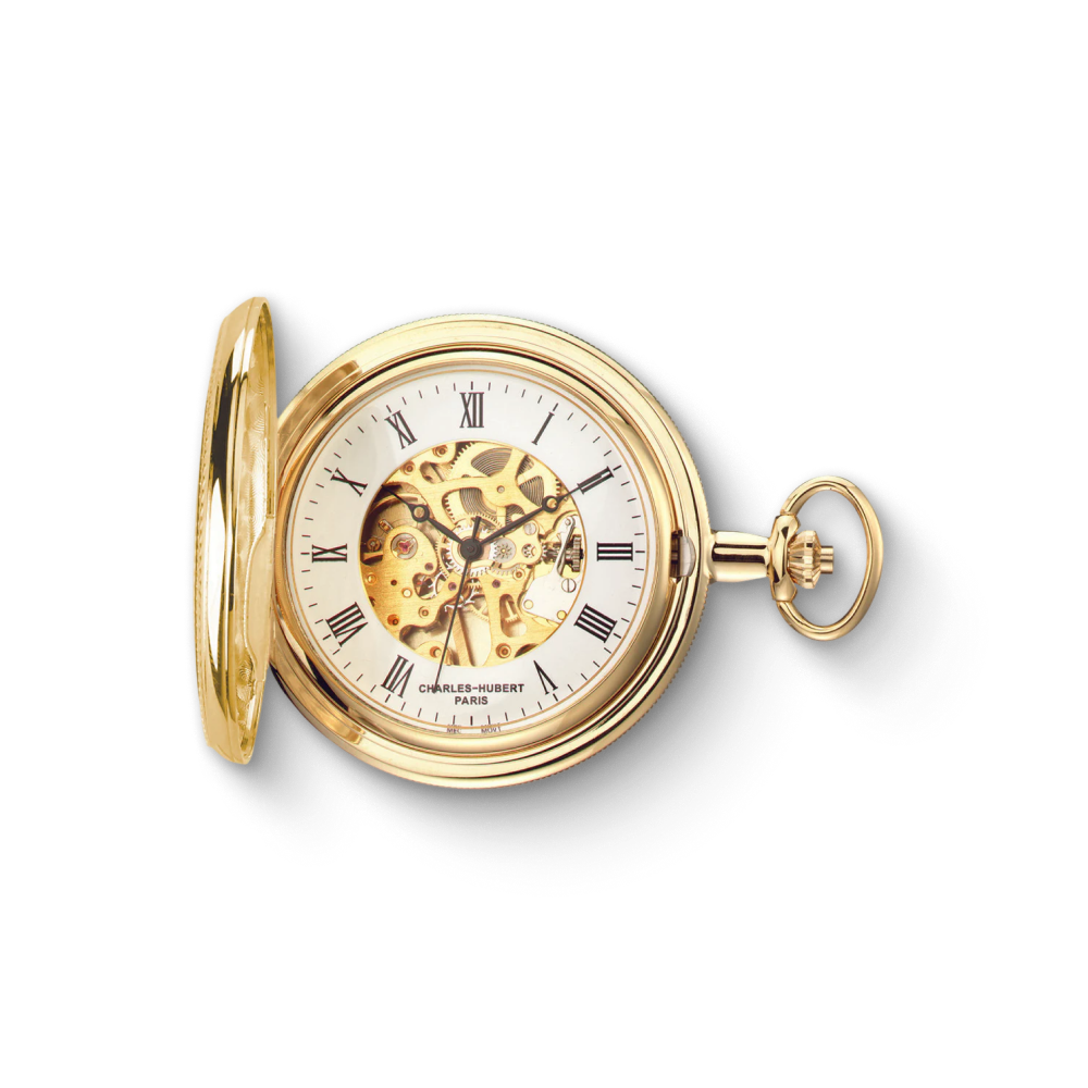 Charles Hubert Gold-Plated Full Hunter Mechanical Pocket Watch 3909-G