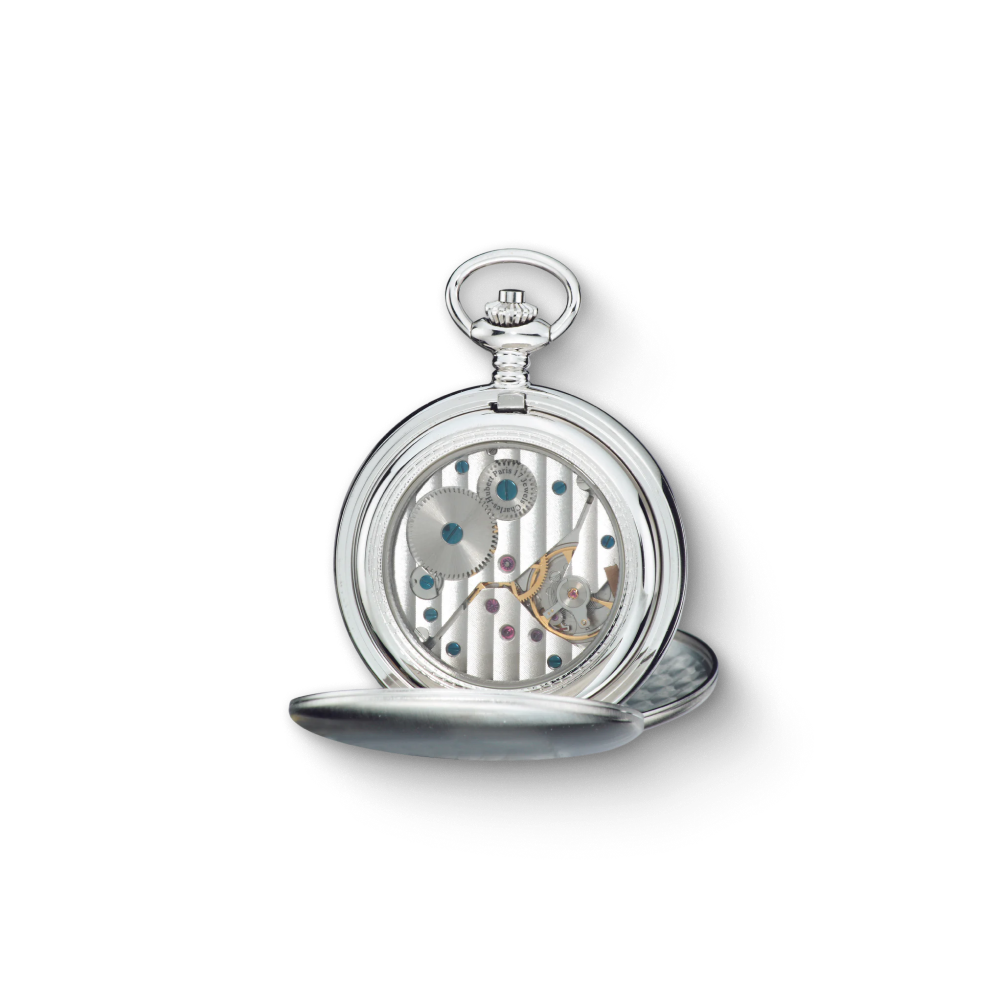 Charles Hubert Stainless Steel Brushed Finish Double Full Hunter Mechanical Pocket Watch 3908-WR