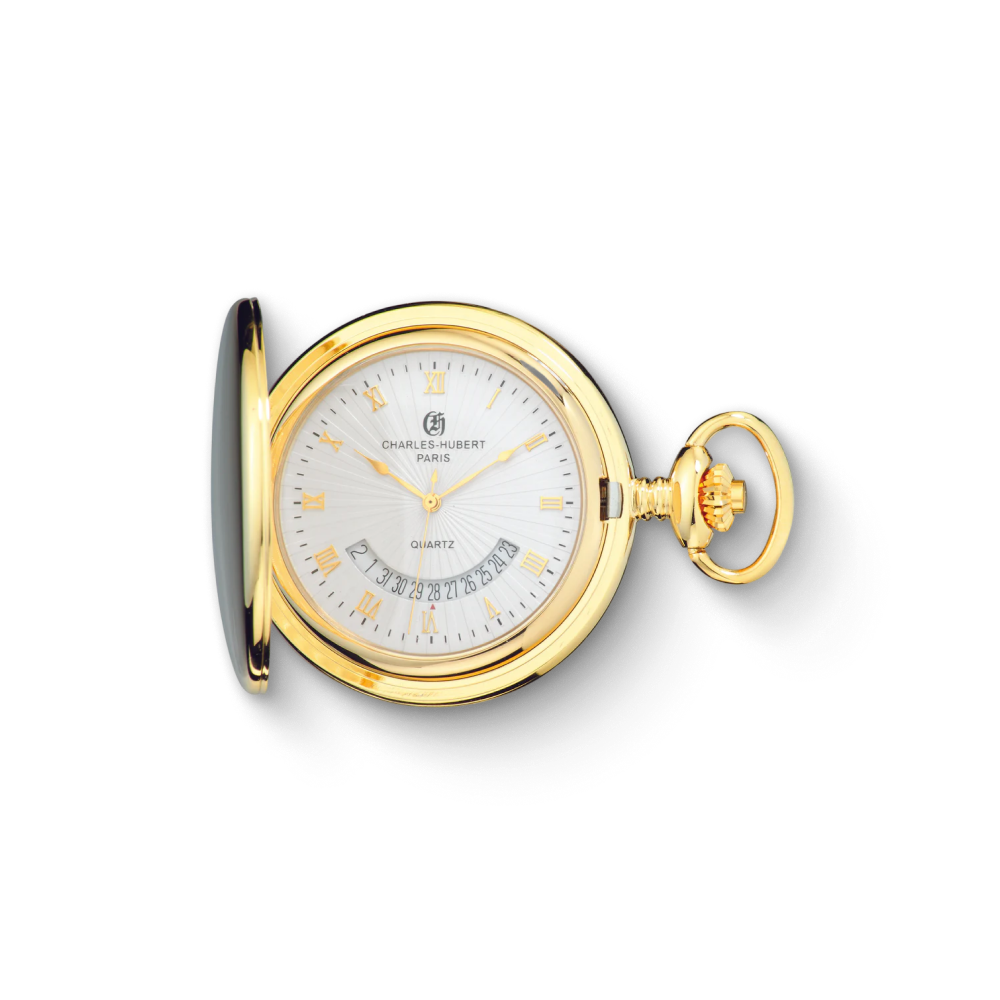 Charles Hubert Gold-Plated Full Hunter Quartz Pocket Watch 3900-G