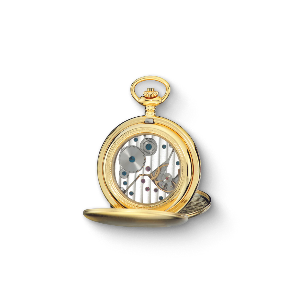 Charles Hubert Gold-Plated Stainless Steel Brushed Finish Double Full Hunter Mechanical Pocket Watch 3908-GR
