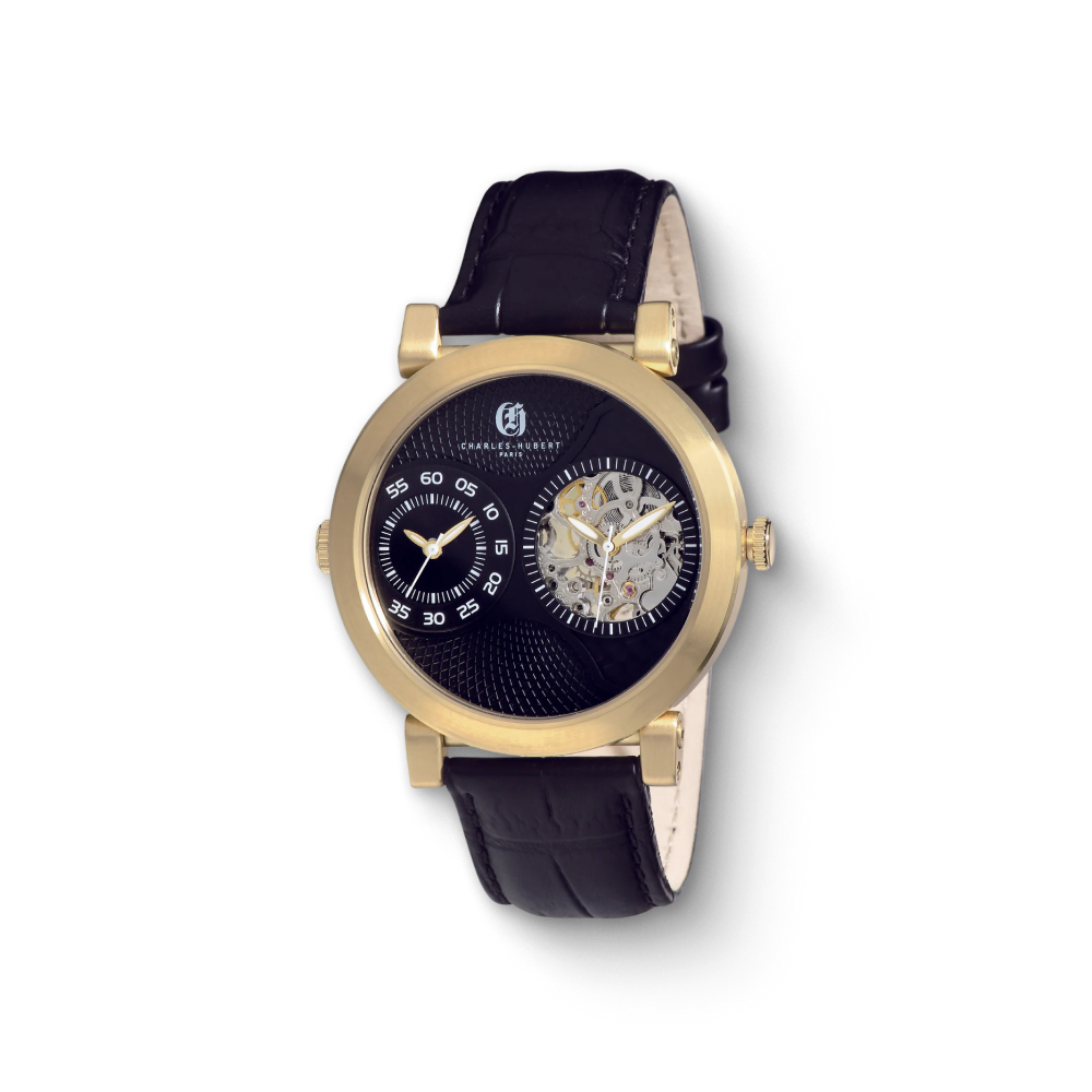 Charles Hubert Gold-Plated Stainless Steel Dual Time Mechanical and Quartz Watch 3966-G