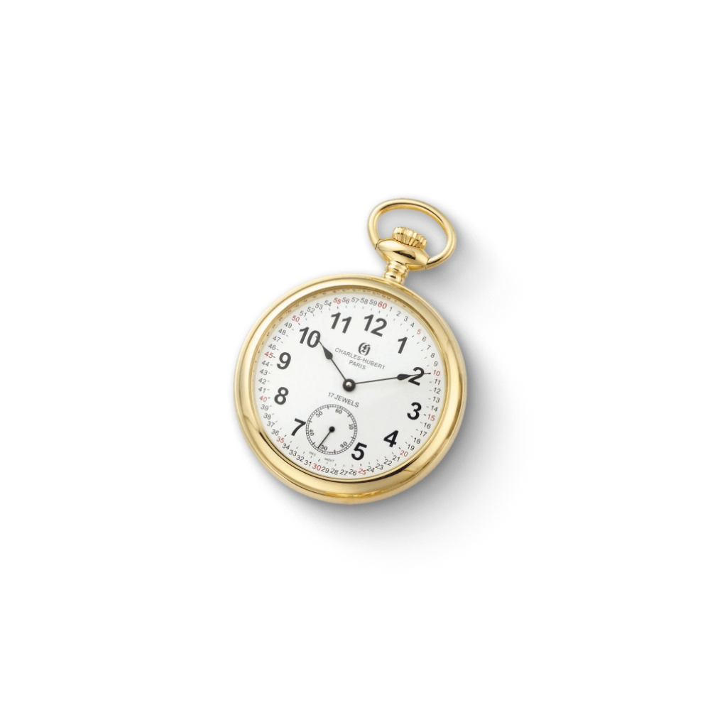 Charles Hubert Gold-Plated Stainless Steel Open Face Mechanical Pocket Watch 3756-GRR