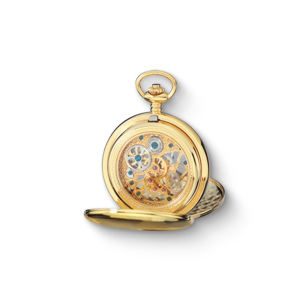 Charles Hubert Gold-Plated Stainless Steel Polished Finish Double Full Hunter Mechanical Pocket Watch 3904-G