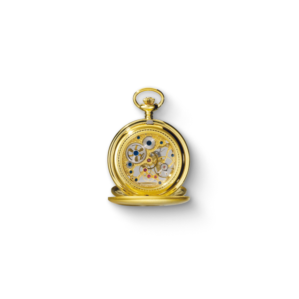 Charles Hubert Gold Plated Brushed Finish Stainless Steel Double Full Hunter Mechanical Pocket Watch 3780-G