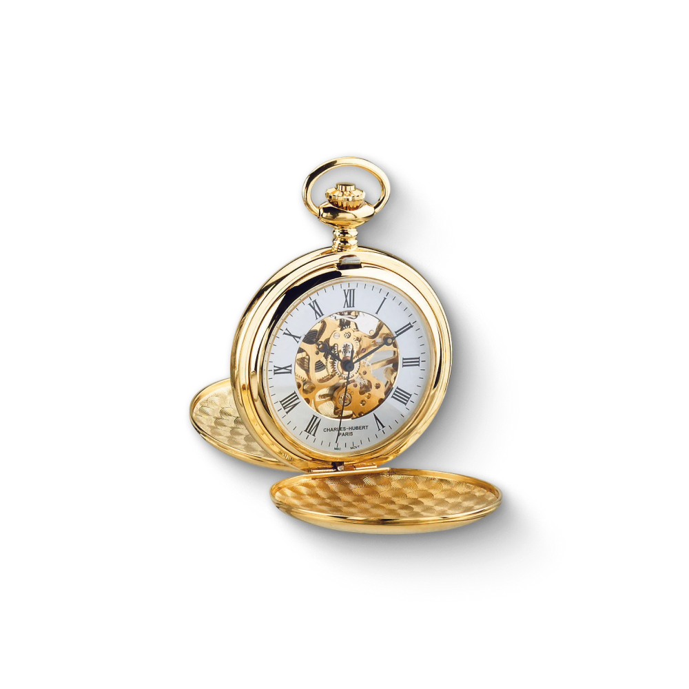 Charles Hubert Gold Plated Double Full Hunter Mechanical Pocket Watch 3575-G