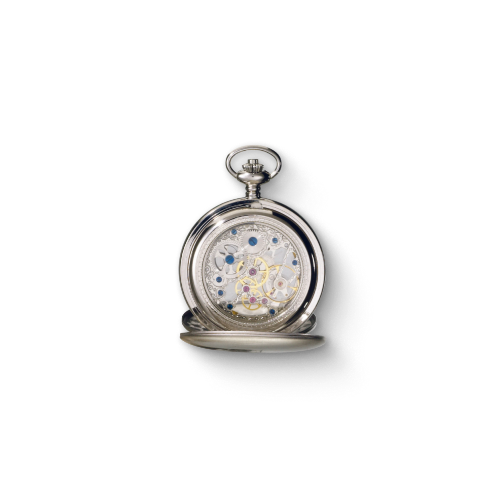 Charles Hubert Stainless Steel Brushed Finish Double Full Hunter Mechanical Pocket Watch 3780-W