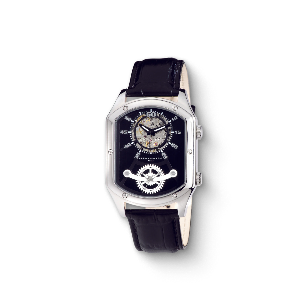 Charles Hubert Stainless Steel Dual Time Mechanical and Quartz Watch 3965-W