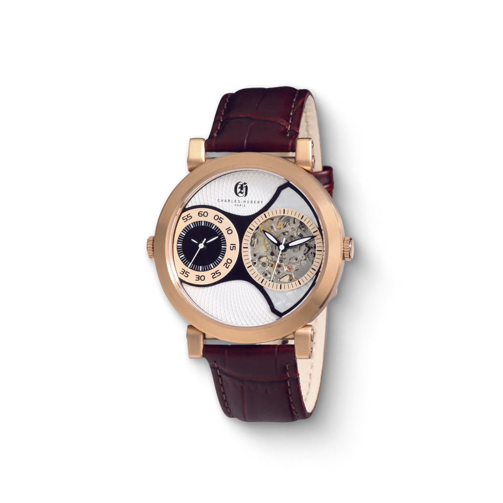 Charles Hubert Stainless Steel Dual Time Mechanical and Quartz Watch 3966-RG