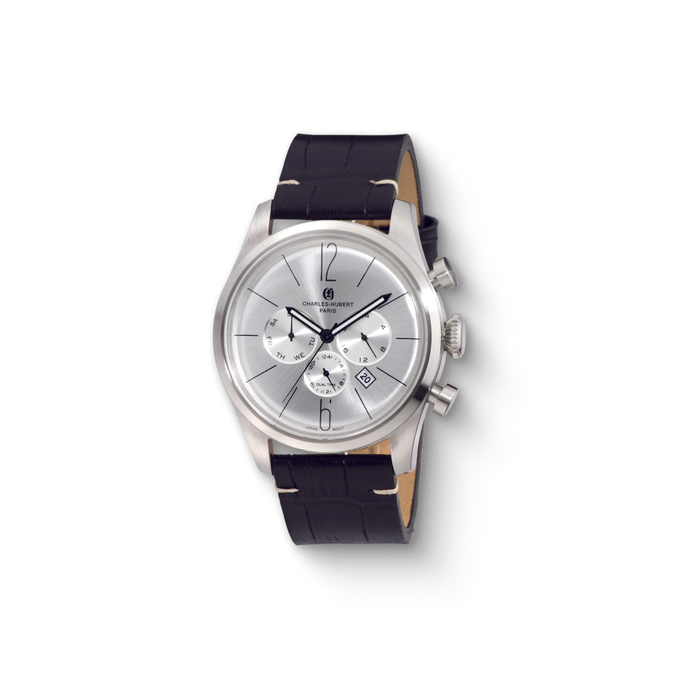 Charles Hubert Stainless Steel Dual Time Quartz Watch 3959-S