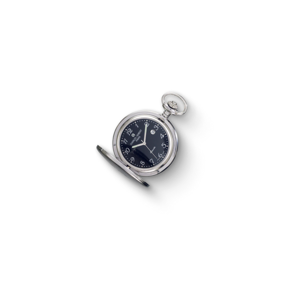 Charles Hubert Stainless Steel Full Hunter Quartz Pocket Watch 3599-B