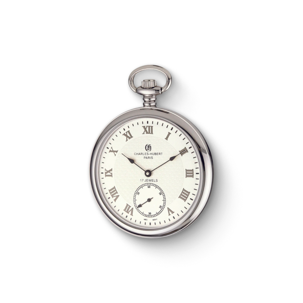 Charles Hubert Stainless Steel Open Face Mechanical Pocket Watch 3912-W