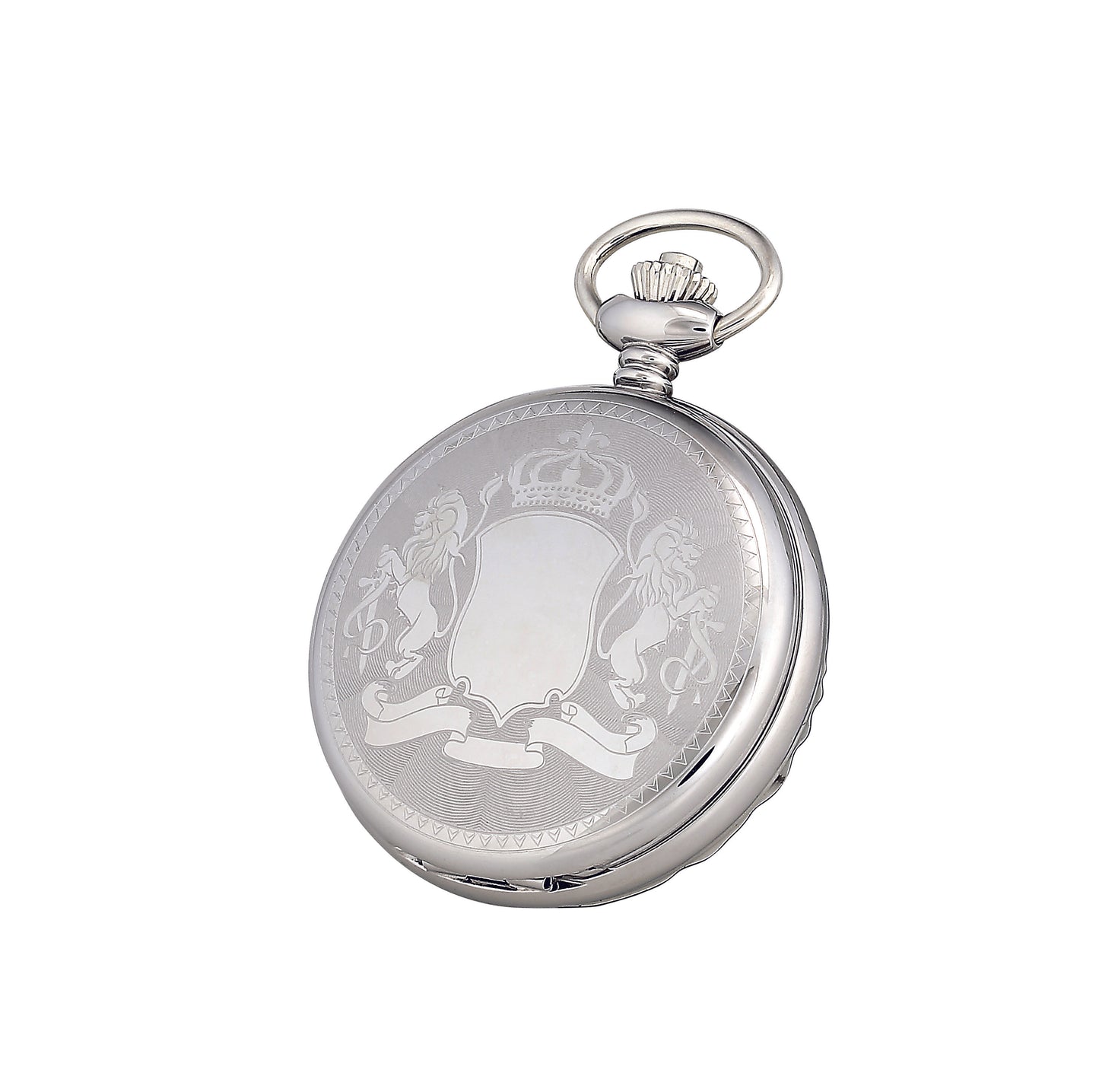 Engraved silver Charles-Hubert Paris full hunter pocket watch with a lion crest and crown design.