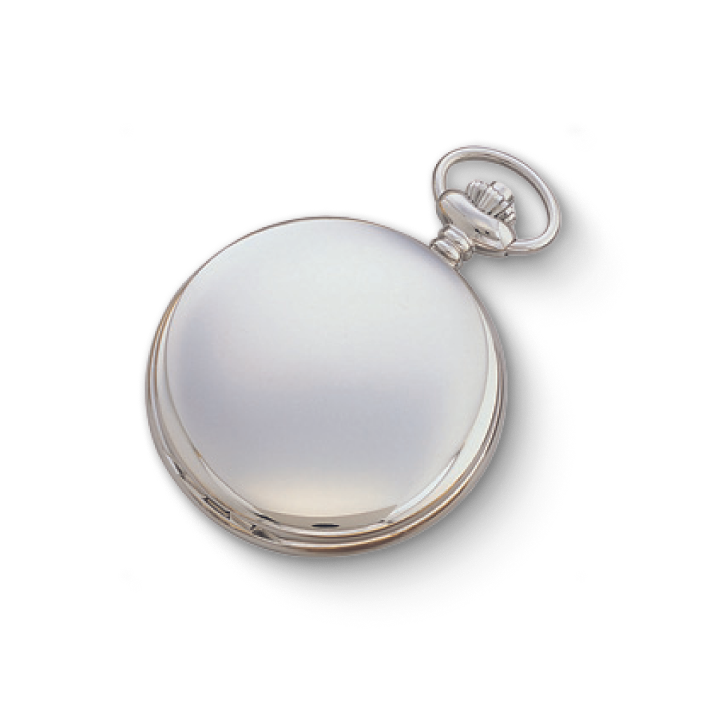 Silver Charles-Hubert Paris pocket watch back view with polished stainless steel finish and signature top crown design.