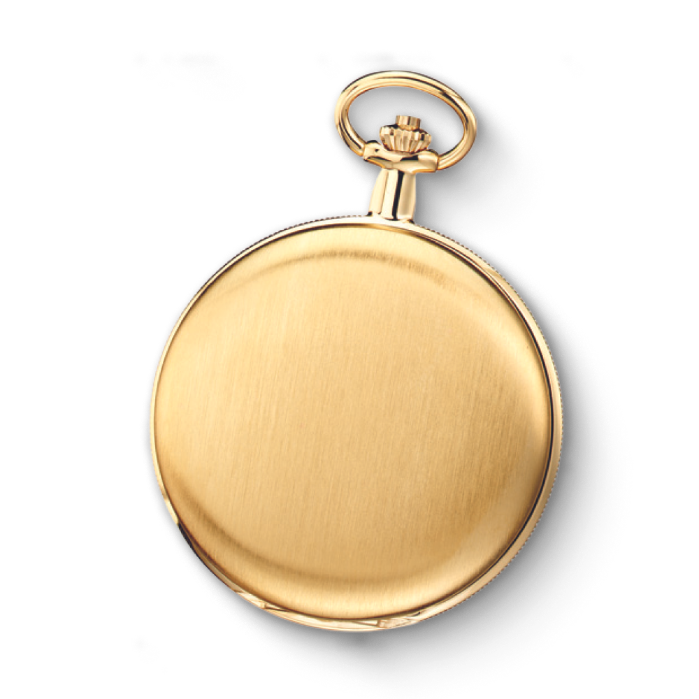 Gold-plated Charles-Hubert Paris pocket watch back view with brushed finish and signature top crown design.