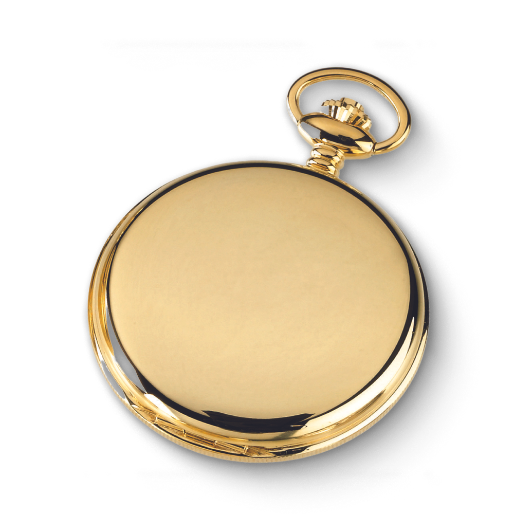 Gold Charles-Hubert Paris pocket watch back view with smooth, polished finish and signature top crown design.