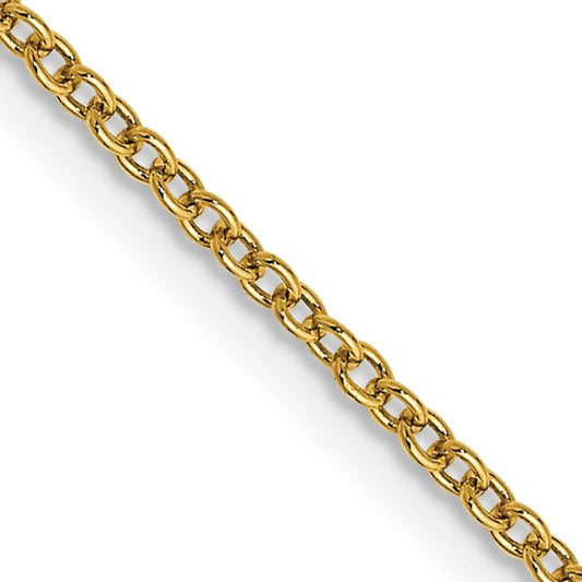Close-up of a gold chain necklace featuring interlocking links, showcasing its sleek, polished finish and timeless design.