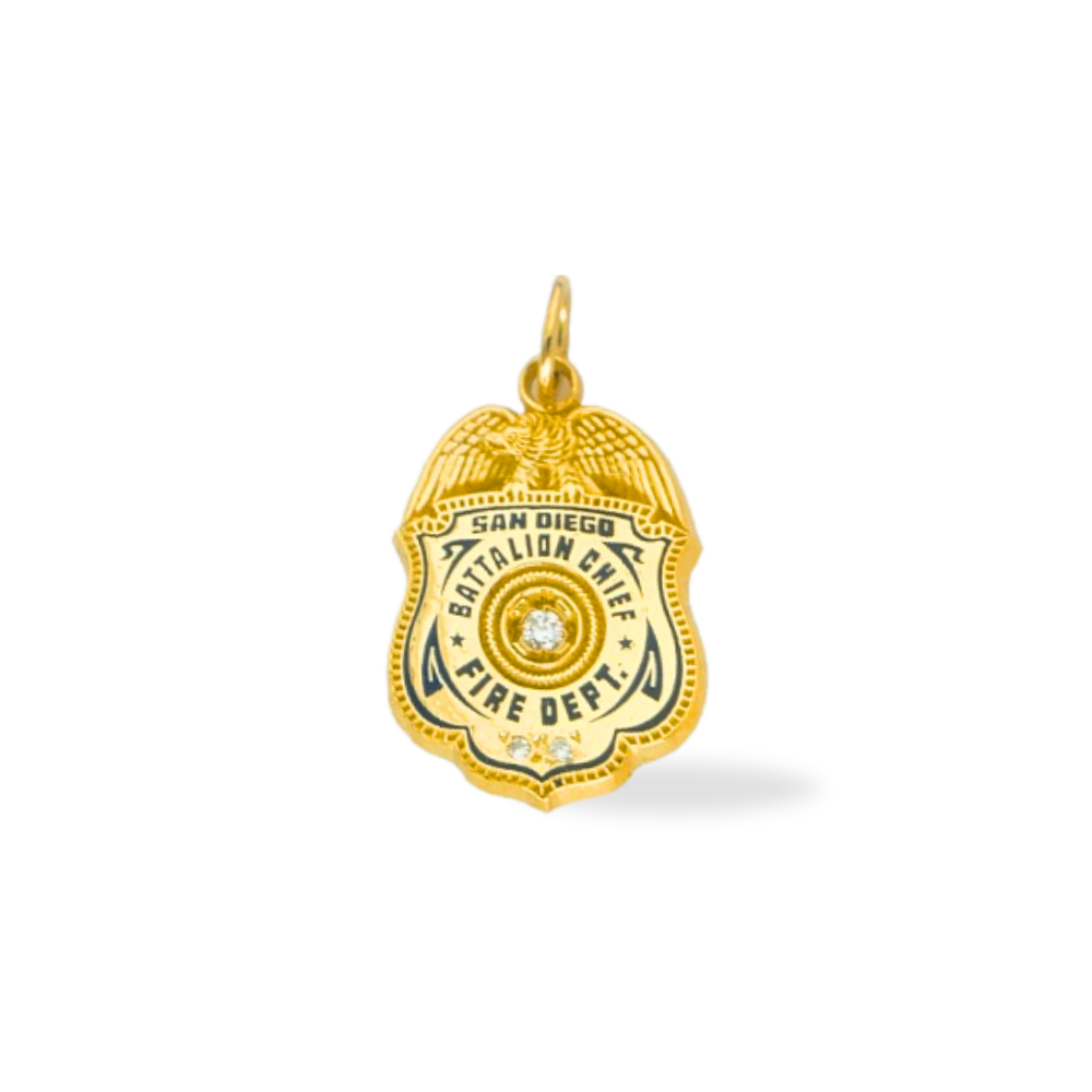 San Diego Fire Department Badge Pendant With Diamond