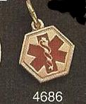 Small Hexagon Medical I.D. Pendant Charm w/ Red Enamel