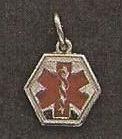 Small Hexagon Medical I.D. Pendant Charm w/ Red Enamel