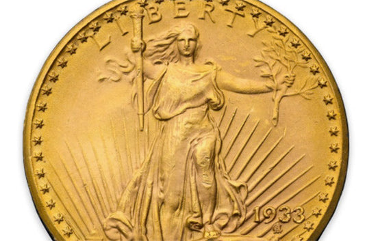 1933 gold coin featuring the image of Liberty holding a torch and an olive branch, with the word 'LIBERTY' and star details.