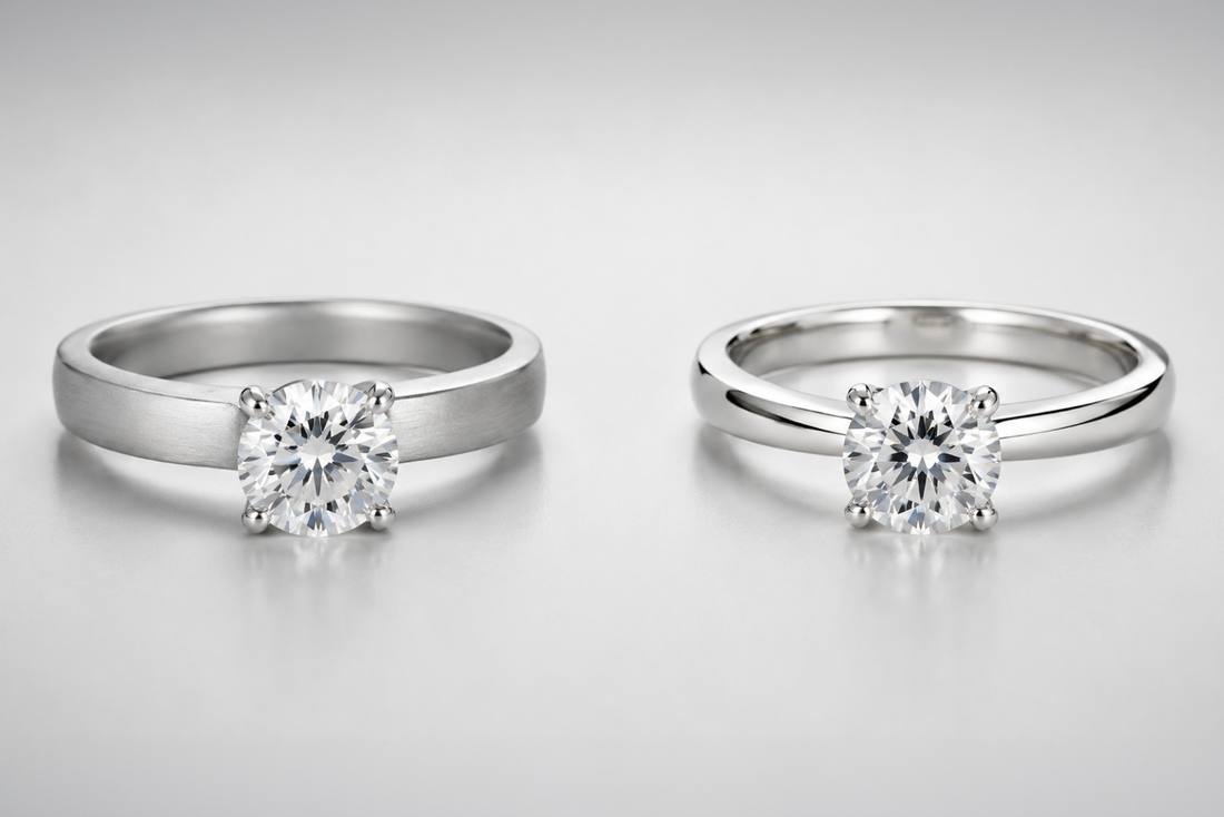 Platinum vs white gold engagement rings with round diamond solitaire settings comparison