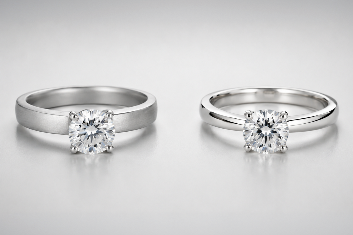 Platinum vs white gold engagement rings with round diamond solitaire settings comparison
