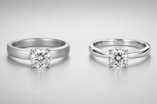 Platinum vs white gold engagement rings with round diamond solitaire settings comparison
