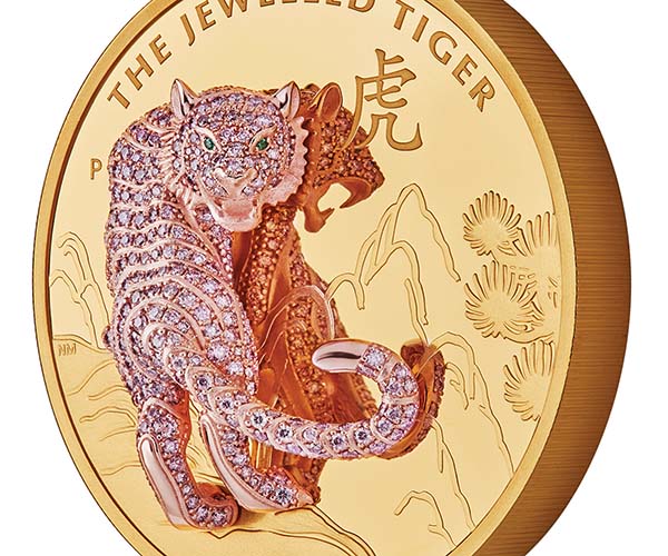 'The Jewelled Tiger' Is Immortalized in Pink Diamonds on The Perth Mint's 3D Coin