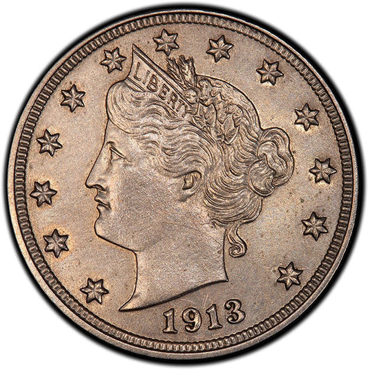 1913 Liberty Head nickel coin featuring a profile of Liberty with a crown and stars around the edge.