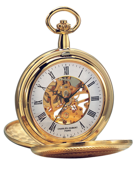 Charles-Hubert Gold-Plated Double Full Hunter Mechanical Pocket Watch 3556
