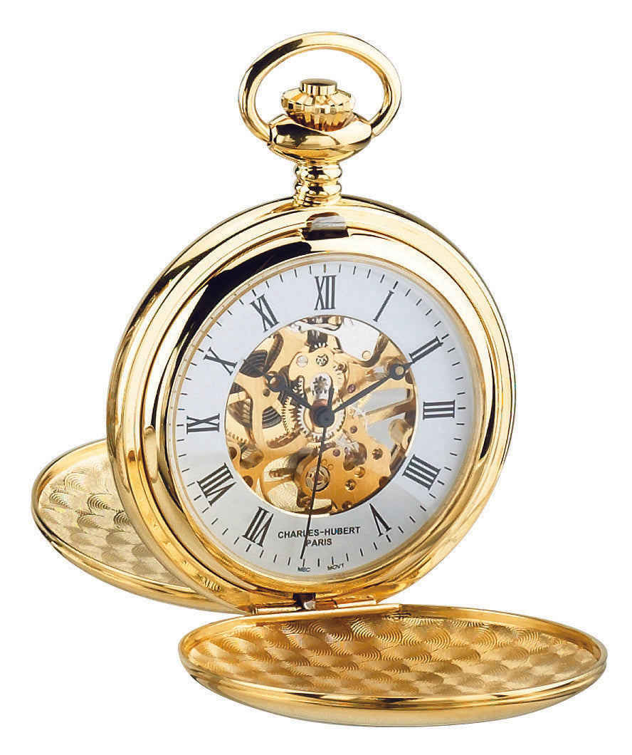 Charles Hubert Gold Plated Double Full Hunter Mechanical Pocket Watch 3575-G