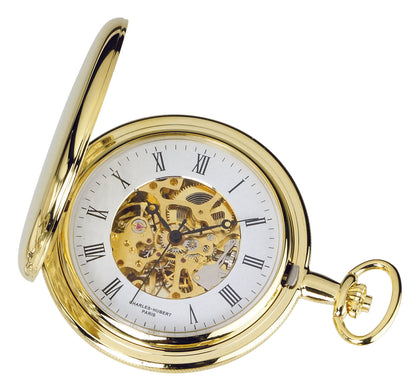 Charles Hubert Gold-Plated Polished Finish Full Hunter Mechanical Pocket Watch 3576-G