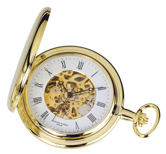 Charles-Hubert Gold-Plated Polished Finish Full Hunter Mechanical Pocket Watch 3576-G