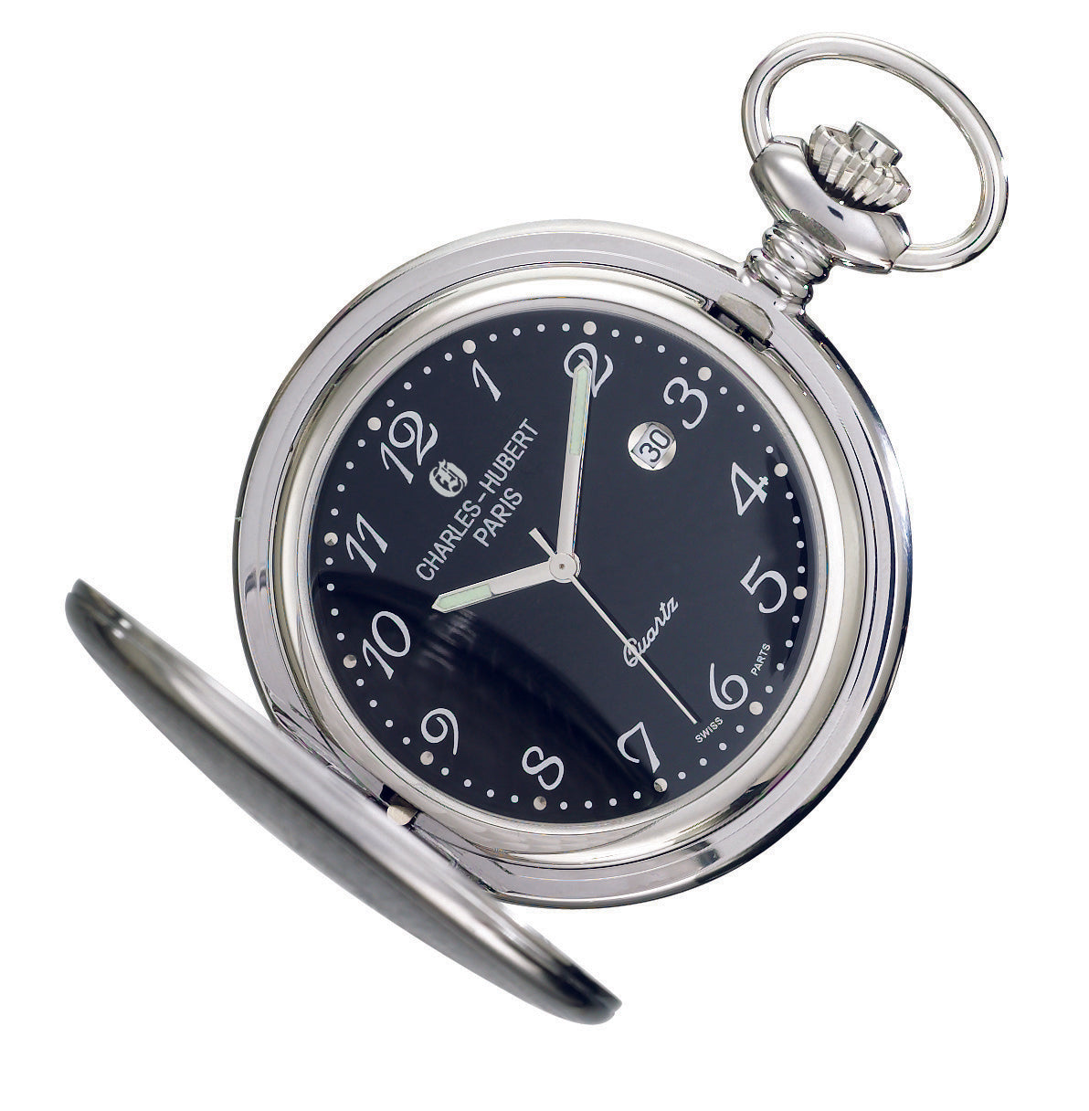 Charles Hubert Stainless Steel Full Hunter Quartz Pocket Watch 3599-B