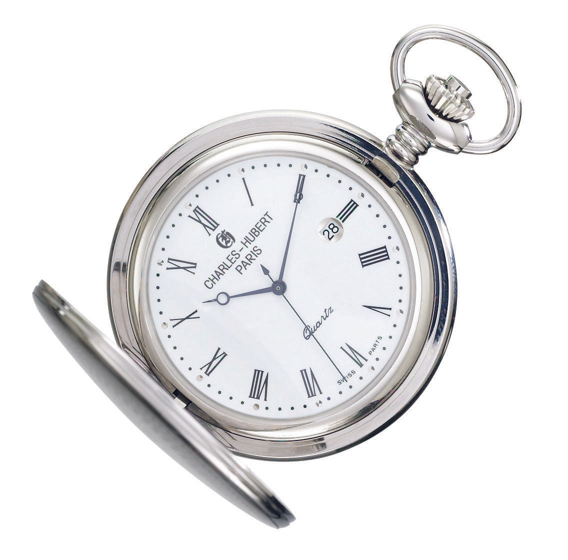 Charles Hubert Stainless Steel Full Hunter Quartz Pocket Watch 3599-W