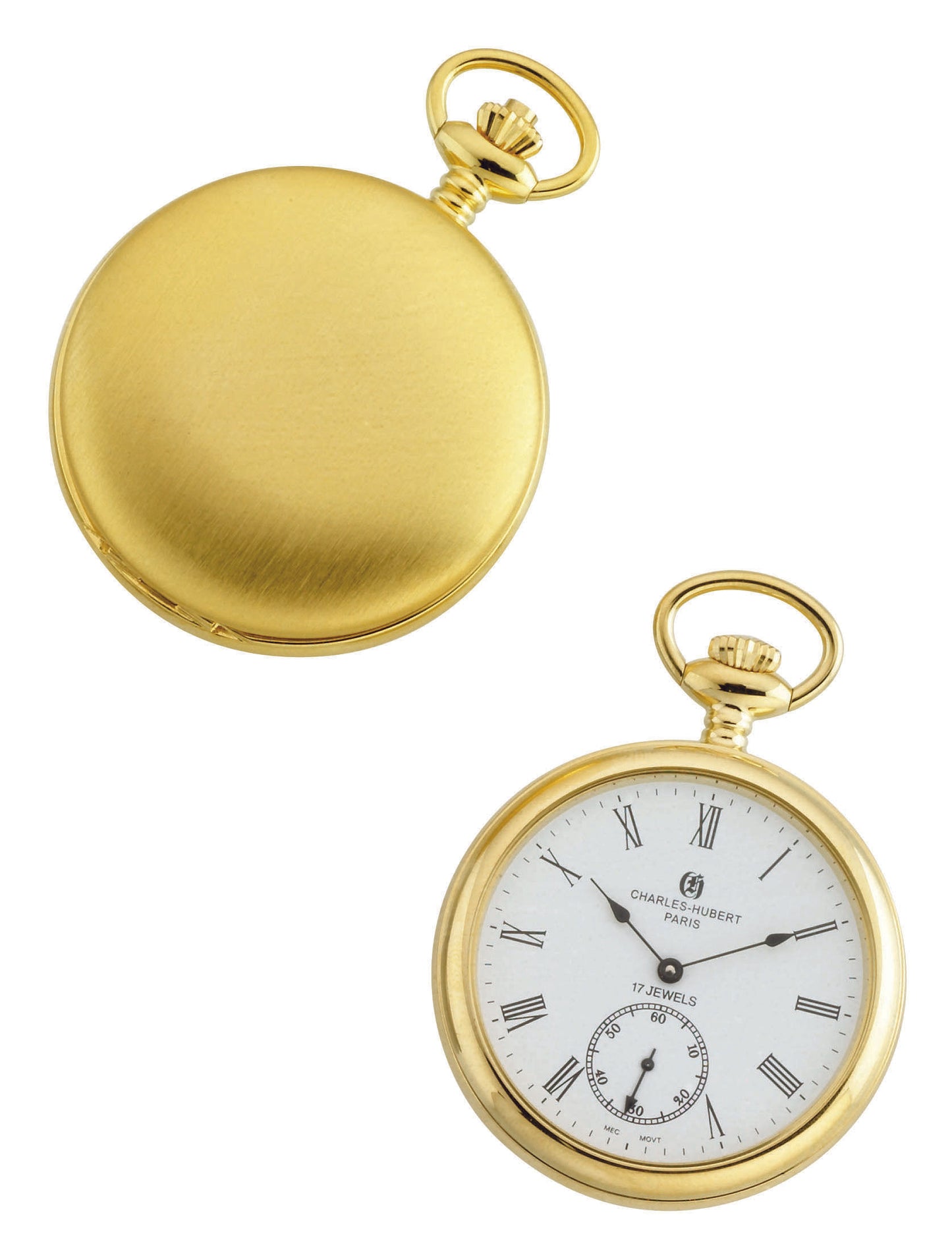 Charles Hubert Gold-Plated Stainless Steel Open Face Mechanical Pocket Watch 3756-GR