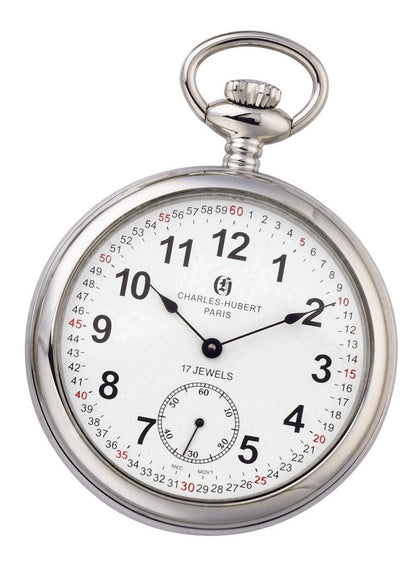 Charles Hubert Stainless Steel Open Face Mechanical Pocket Watch 3756-WR